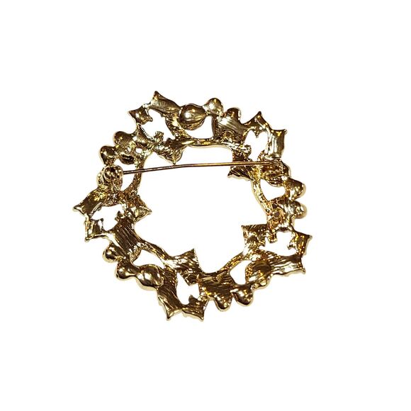 Dana Buchman Brooch Pin Festive Red Crystal Gold Tone Jewelry - Picture 2 of 6